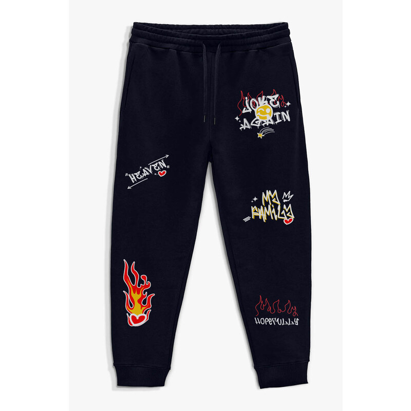 Tepláky Jogger , Barva Modrá, s Potiskem Flaming Jokes