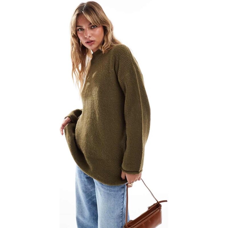 Brave Soul knitted turtle neck jumper in khaki-Green 100160624