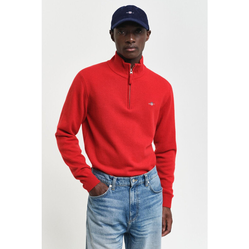 SVETR GANT SUPERFINE LAMBSWOOL HALF ZIP BRIGHT RED