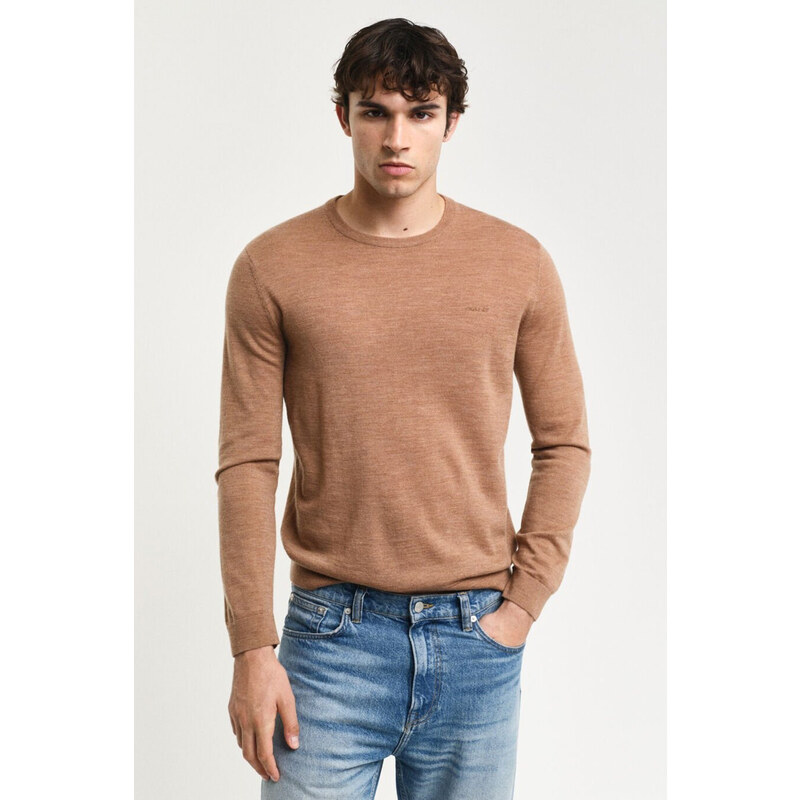 SVETR GANT EXTRAFINE MERINO WOOL C-NECK DK. SAND MELANGE