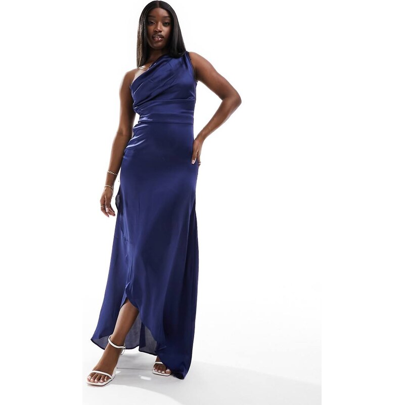 TFNC Bridesmaid one shoulder satin maxi dress in royal blue 104326777