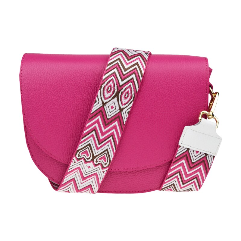 Růžová kožená italská crossbody kabelka Ramona Fuxia s přídavným