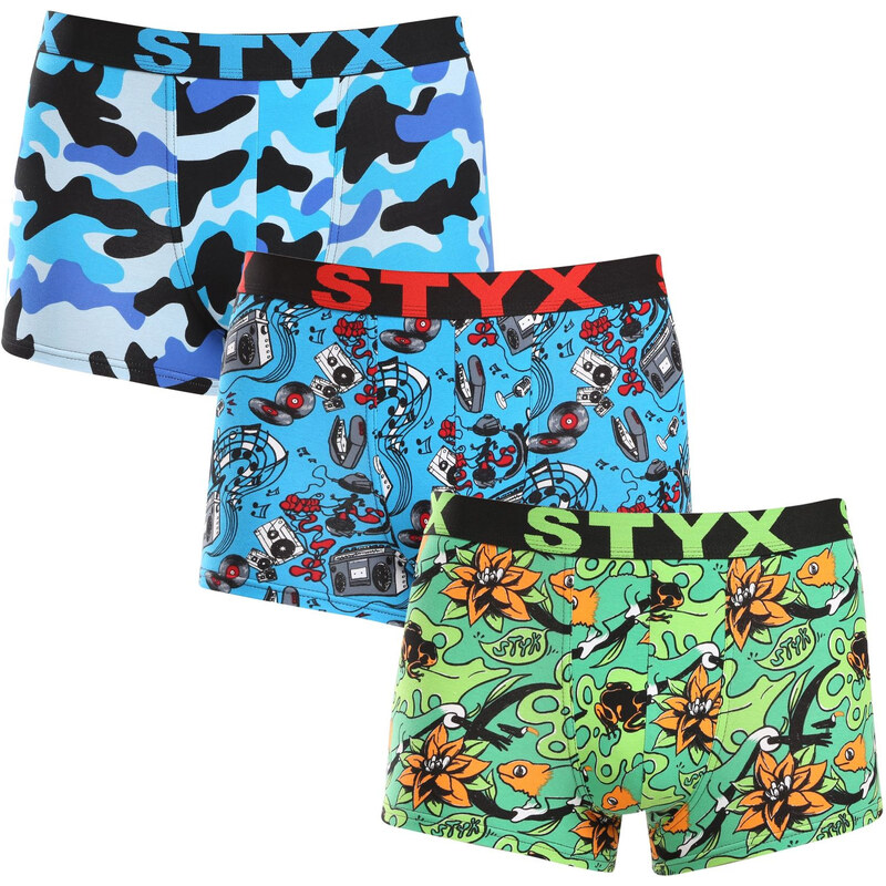 3PACK pánské boxerky Styx art sportovní guma vícebarevné