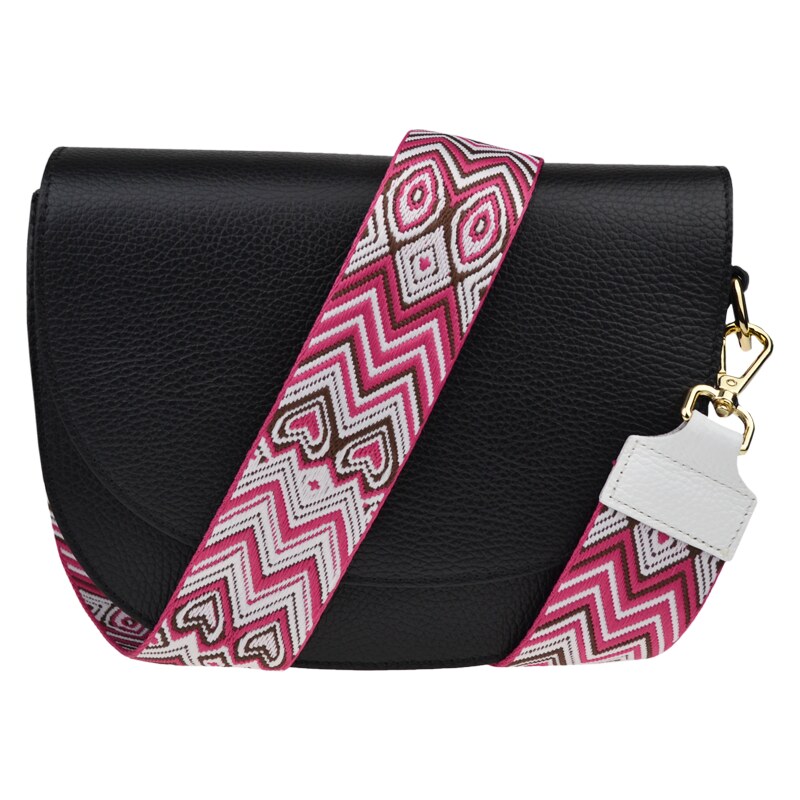 Černá kožená italská crossbody kabelka Ramona Nera s přídavným