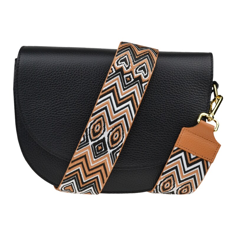 Černá kožená italská crossbody kabelka Ramona Nera s přídavným