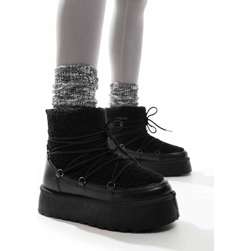 South Beach Borg Lace Up Platform Mini Boot in Black 100226045