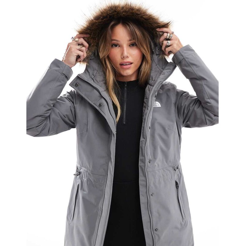 The North Face Zaneck faux fur hooded insulated parka in grey