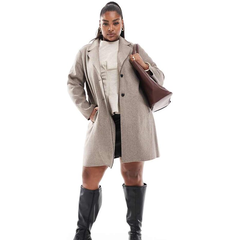ONLY Curve longline coat in beige-Neutral 100225908