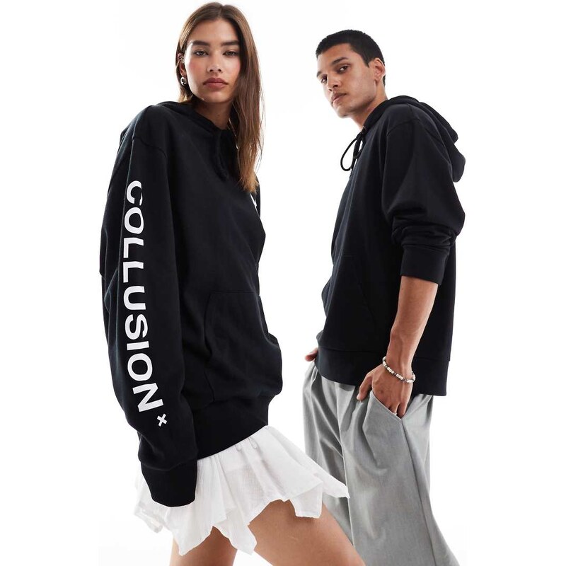 COLLUSION Unisex logo hoodie in black-Neutral