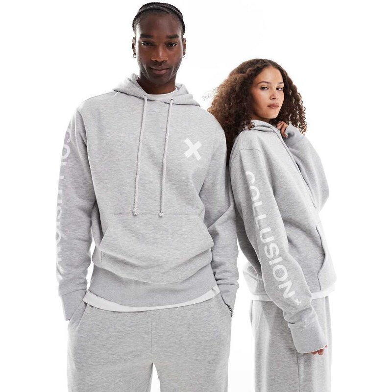 COLLUSION Unisex logo hoodie co-ord in grey marl