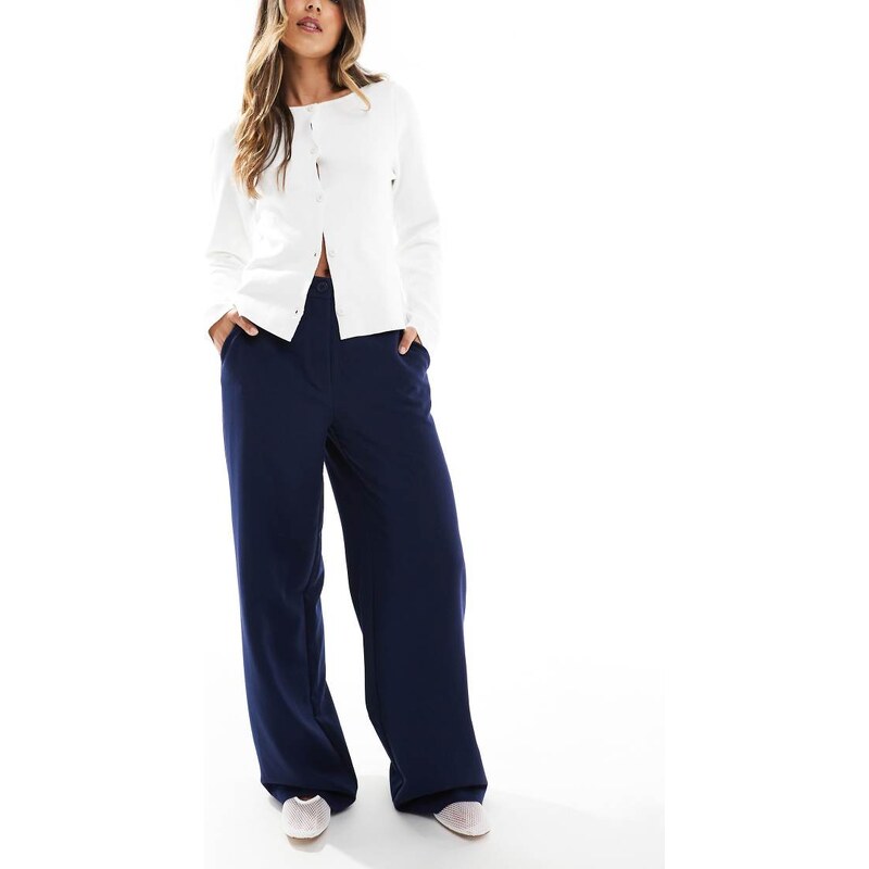 Pieces wide leg dad trousers with belt loops in navy