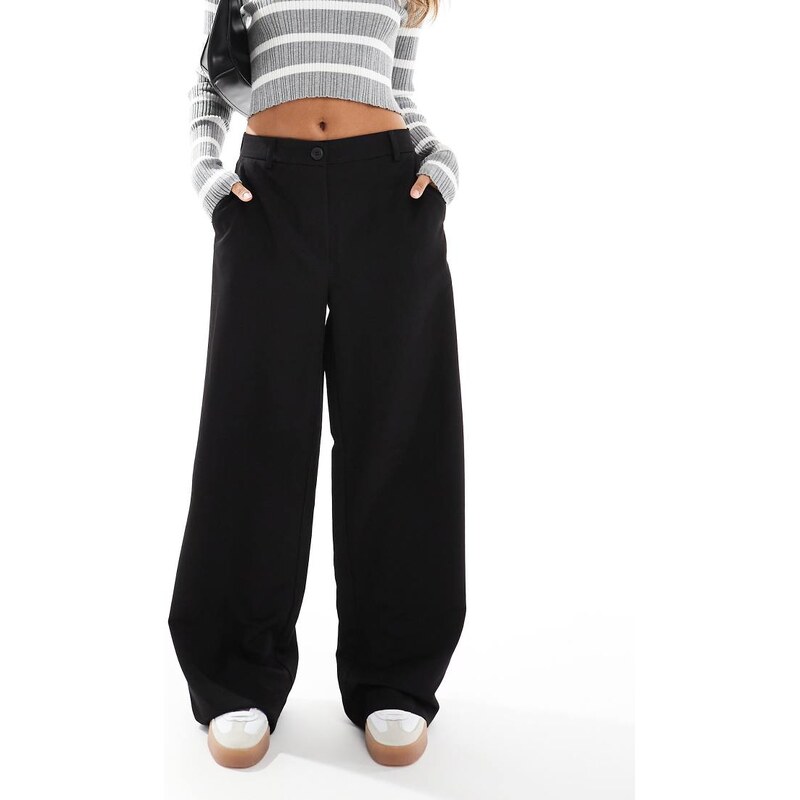 Pieces wide leg dad trouser co-ord with belt loops in black 113260003