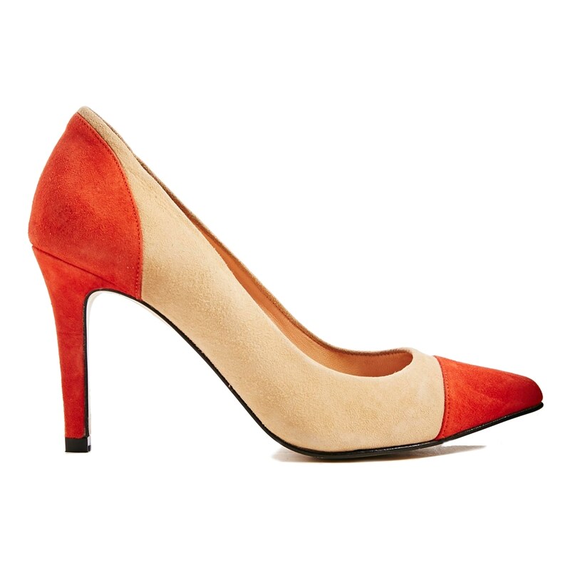 Ganni Audrey Two Tone Red Court Shoes - Red