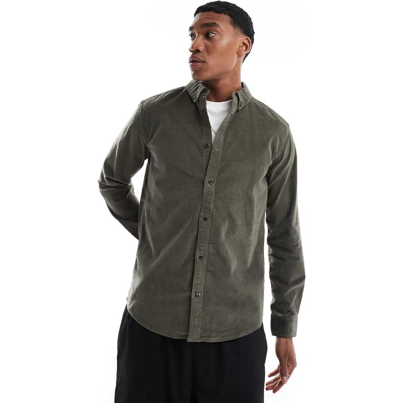 ONLY & SONS cord shirt in charcoal-Grey