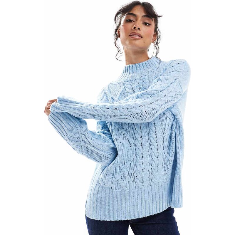 Brave Soul roll neck cable knit jumper in pale blue 115535339