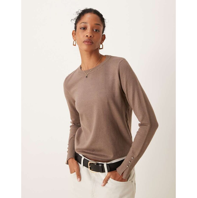 JDY knitted jumper with sleeve button detail in brown