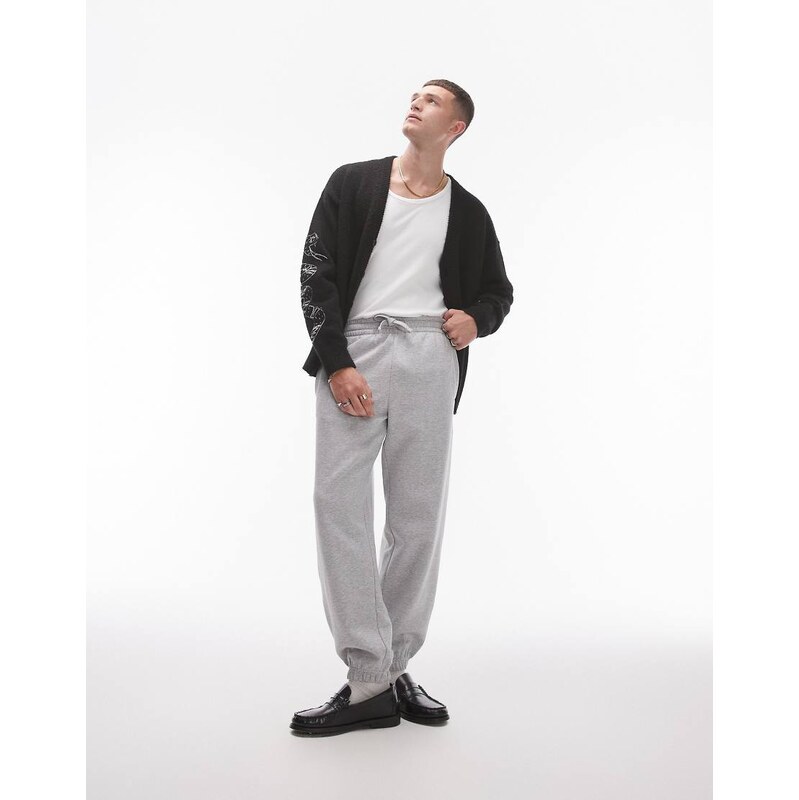 Topman premium heavyweight oversized jogger in grey marl