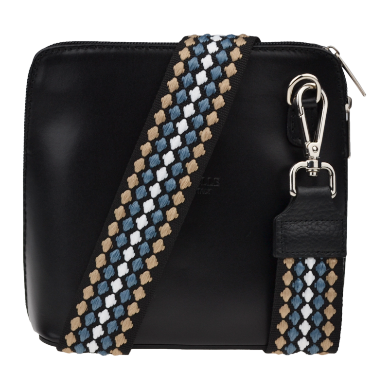 Černá kožená italská crossbody kabelka Grana Nera s přídavným