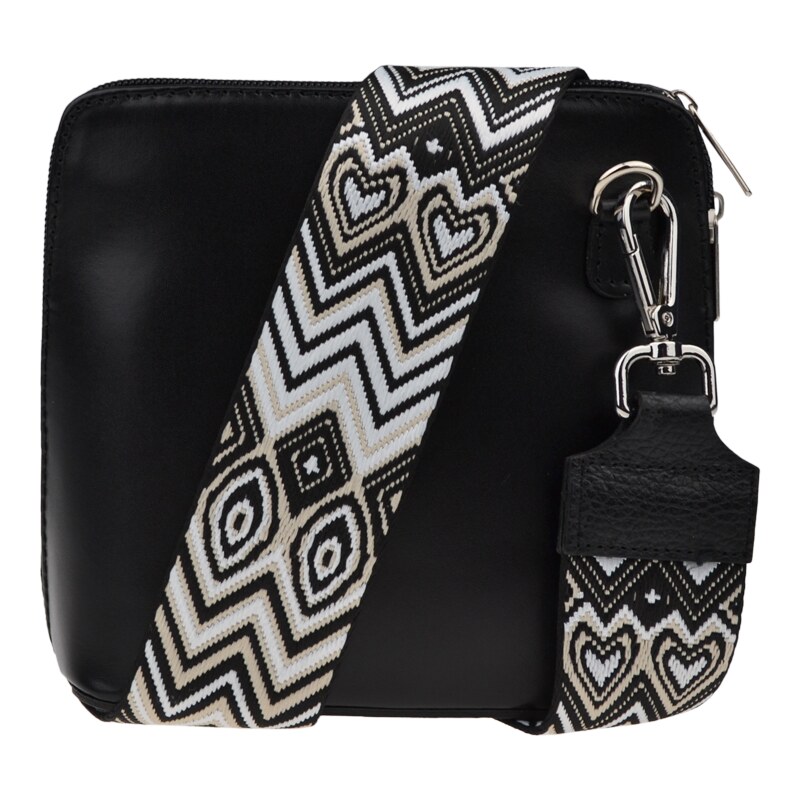 Černá kožená italská crossbody kabelka Grana Nera s přídavným