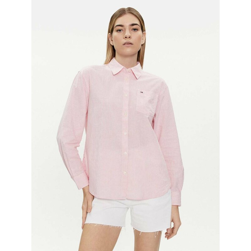 Tommy Jeans dámská pruhovaná růžová košile 109099464