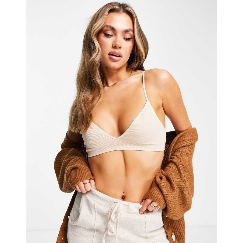 Weekday Cat polyamide triangle bralette in beige - BEIGE-Neutral