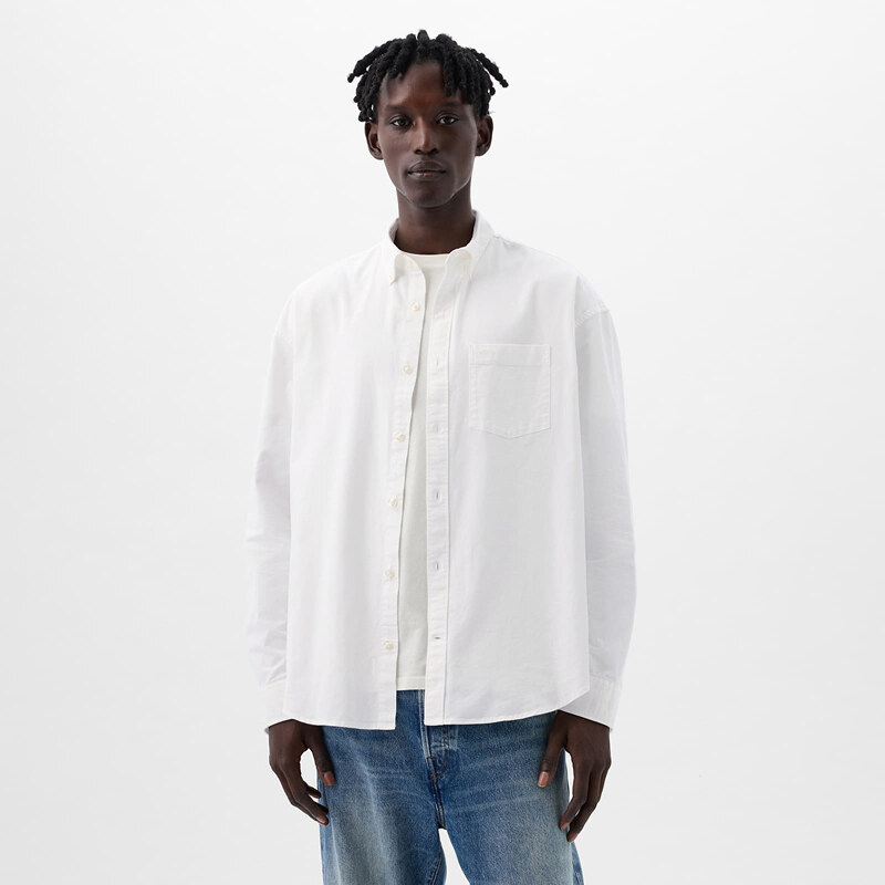 Košile GAP Standard Logo Oxford Shirt Optic White L