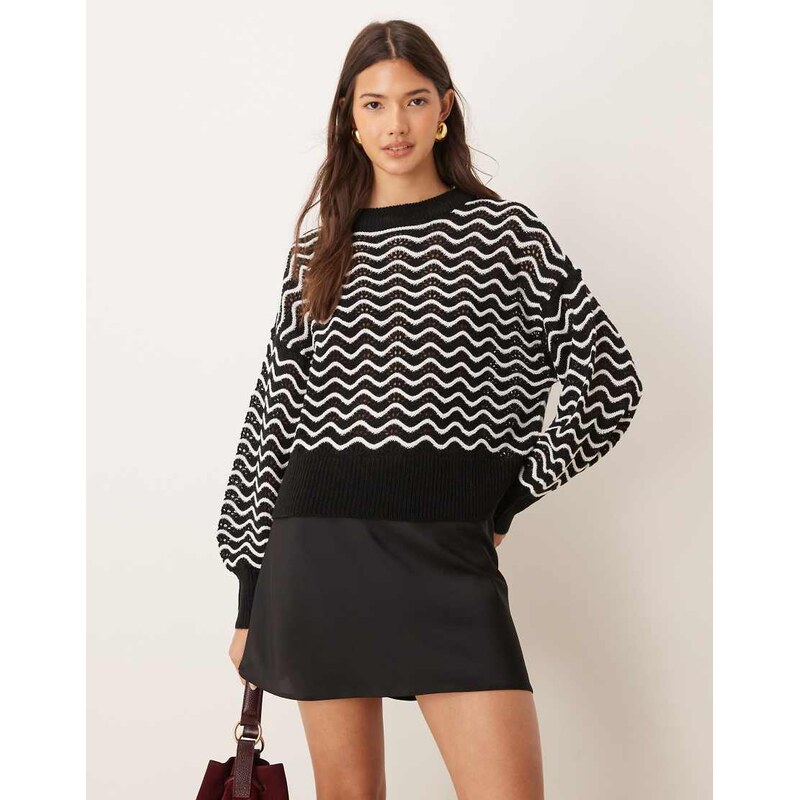 JDY zig zag stripe detail jumper in black and white
