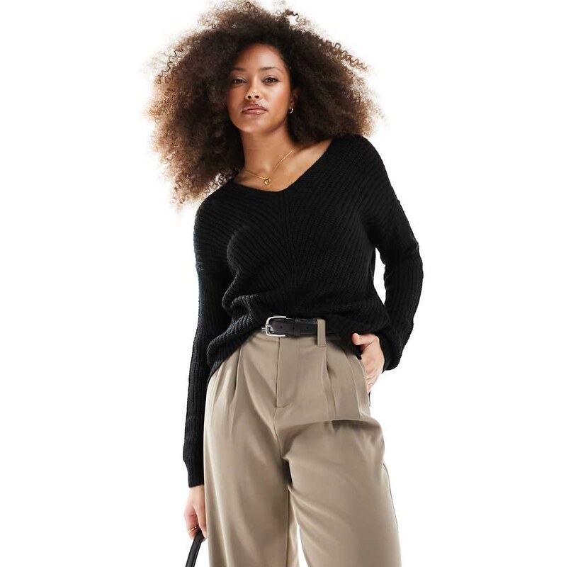 JDY long sleeve slouchy jumper in black