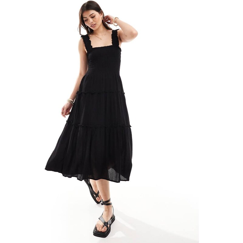 Vero Moda shirred cami midi dress in black