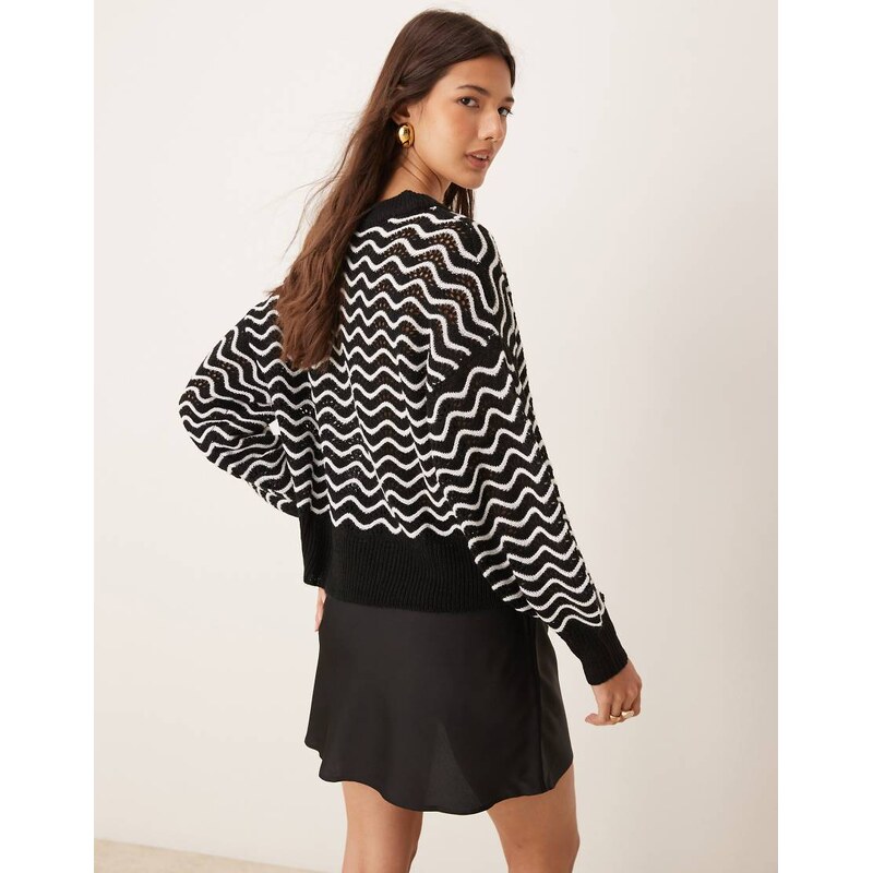 JDY zig zag stripe detail jumper in black and white
