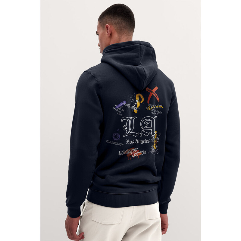 Mikina s Kapucí na Zip, Barva Modrá, s Potiskem Authentic Los