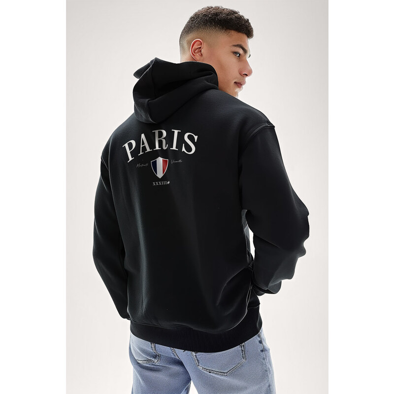 Mikina s Kapucí na Zip, Barva Černá, s Potiskem Paris XXXIII