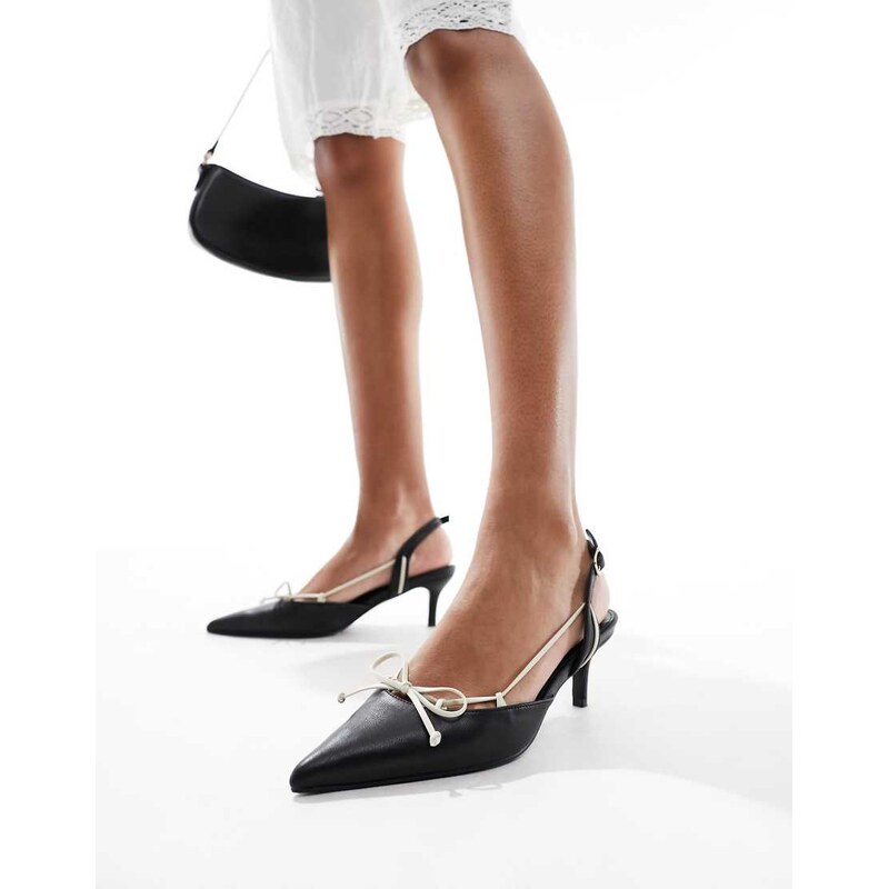 Public Desire Rai pointed heeled mule in black and cream