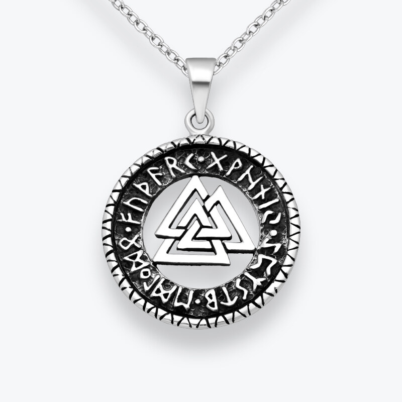 Estemia Stříbrný řetízek Valknut a runy - Ag925