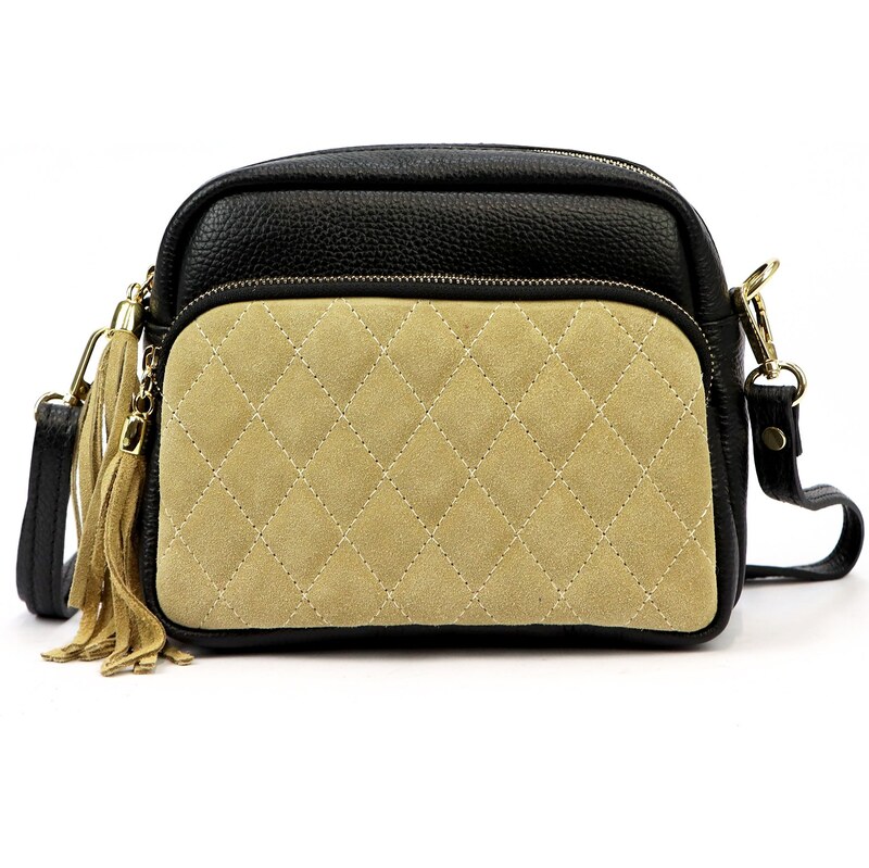Kožená crossbody kabelka Luka 24-042-02 béžová/ černá