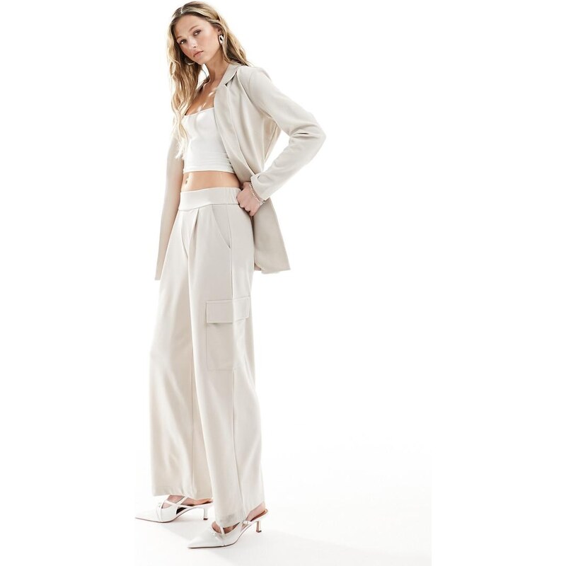 JDY pocket loose fit trouser co-ord in stone-Neutral 103747137