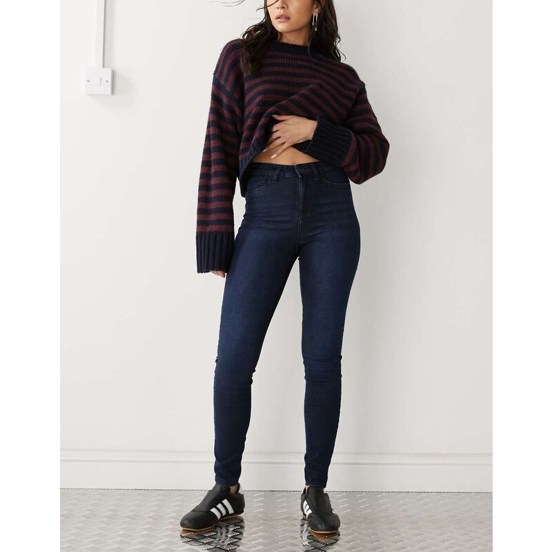 Noisy May Callie high waist skinny jeans in dark blue 100417471