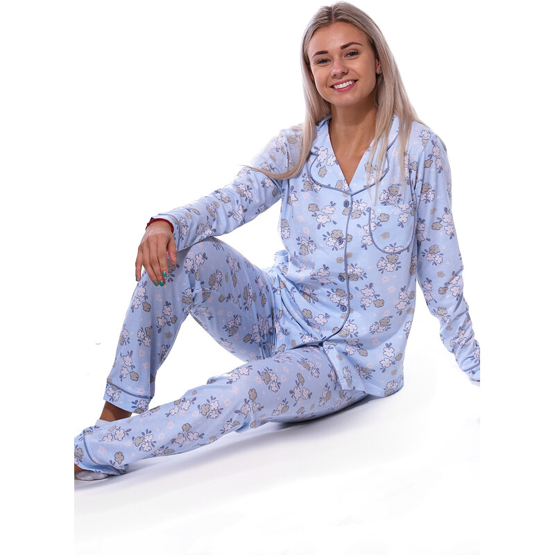 Naspani Nebesky modré květované elegantní pyžamo celopropínací