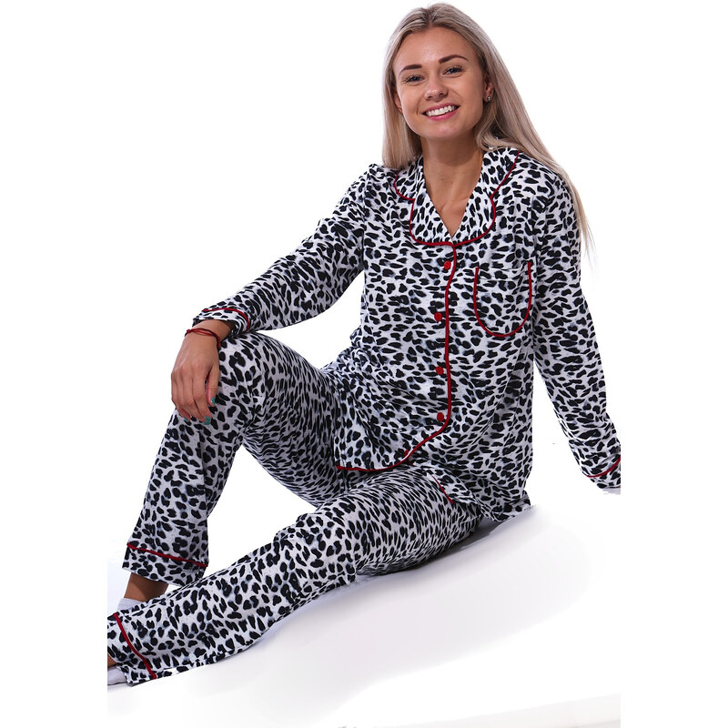 Naspani Černobílošedé elegantní pyžamo celopropínací pro ženy či