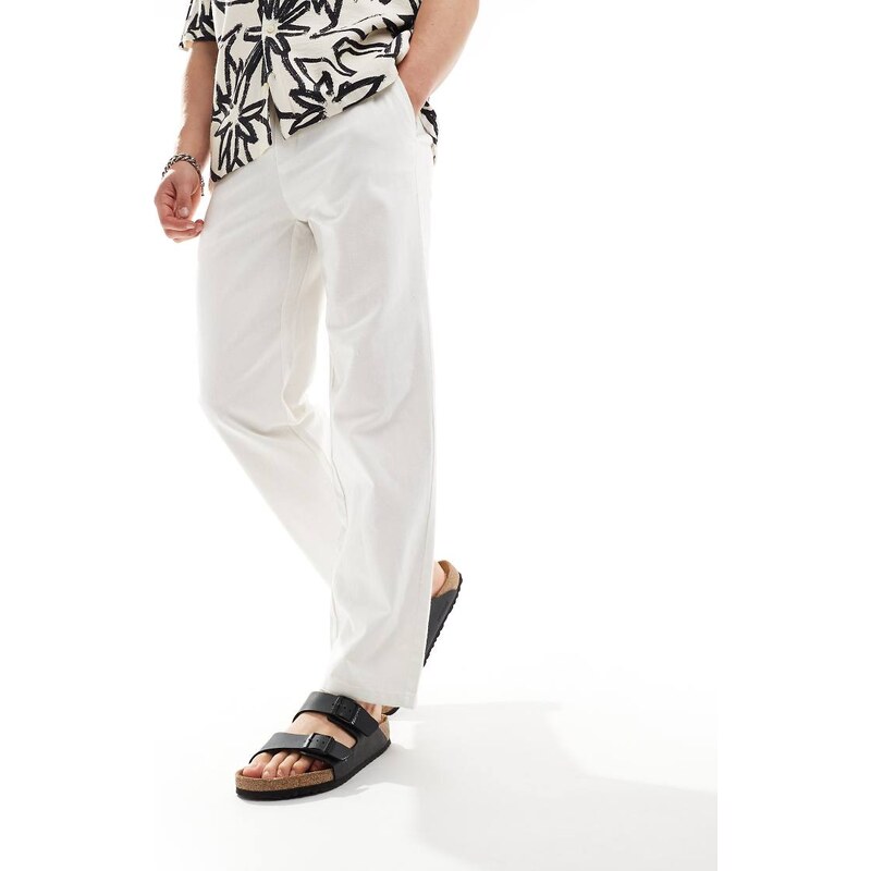 ONLY & SONS linen mix loose fit trouser in white