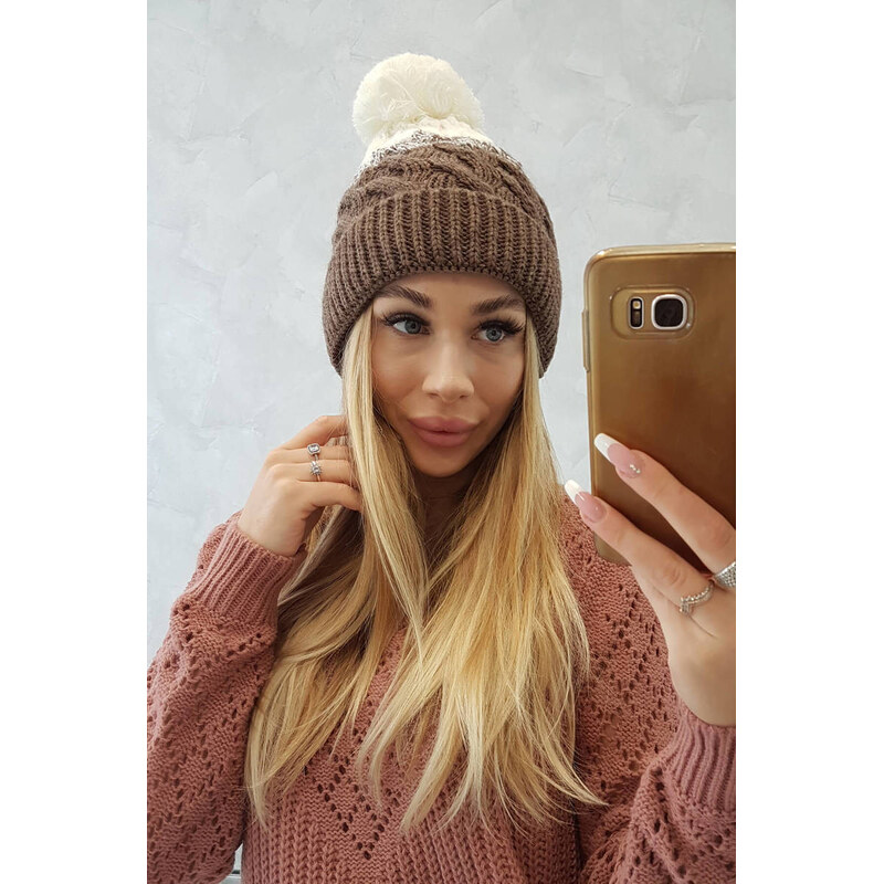 K-Fashion Fleecová čepice Ilona K218 cappuccino+ecru