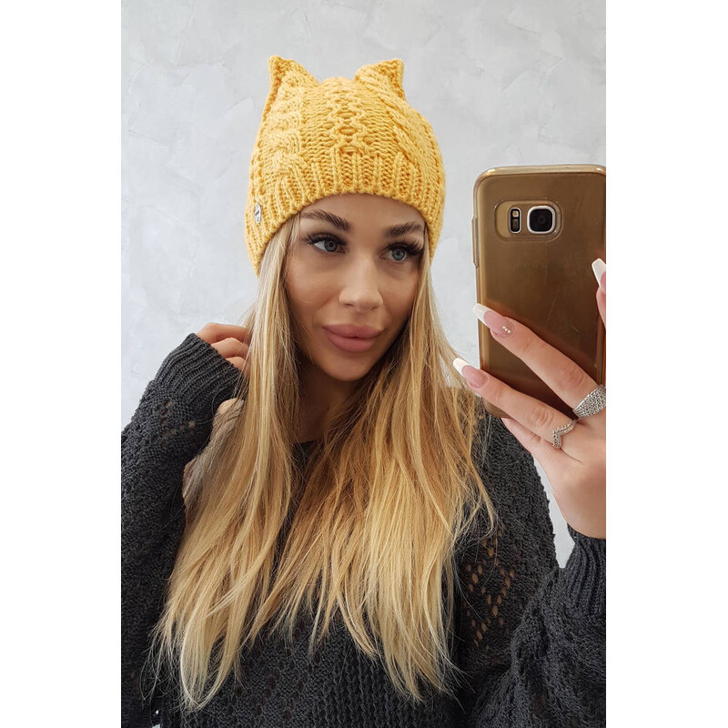 K-Fashion Rabbid K237 hořčicová fleecová čepice