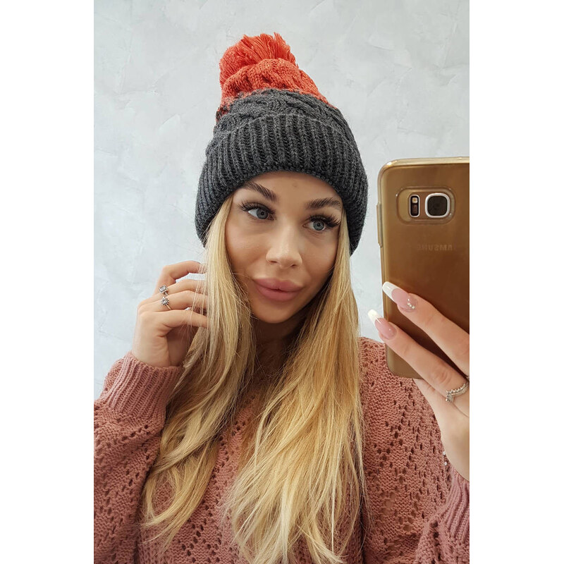 K-Fashion Fleecová čepice Ilona K218 graphite+red