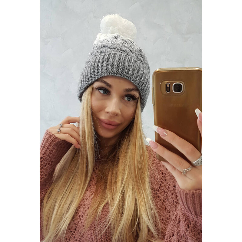 K-Fashion Fleecová čepice Ilona K218 šedá+bílá