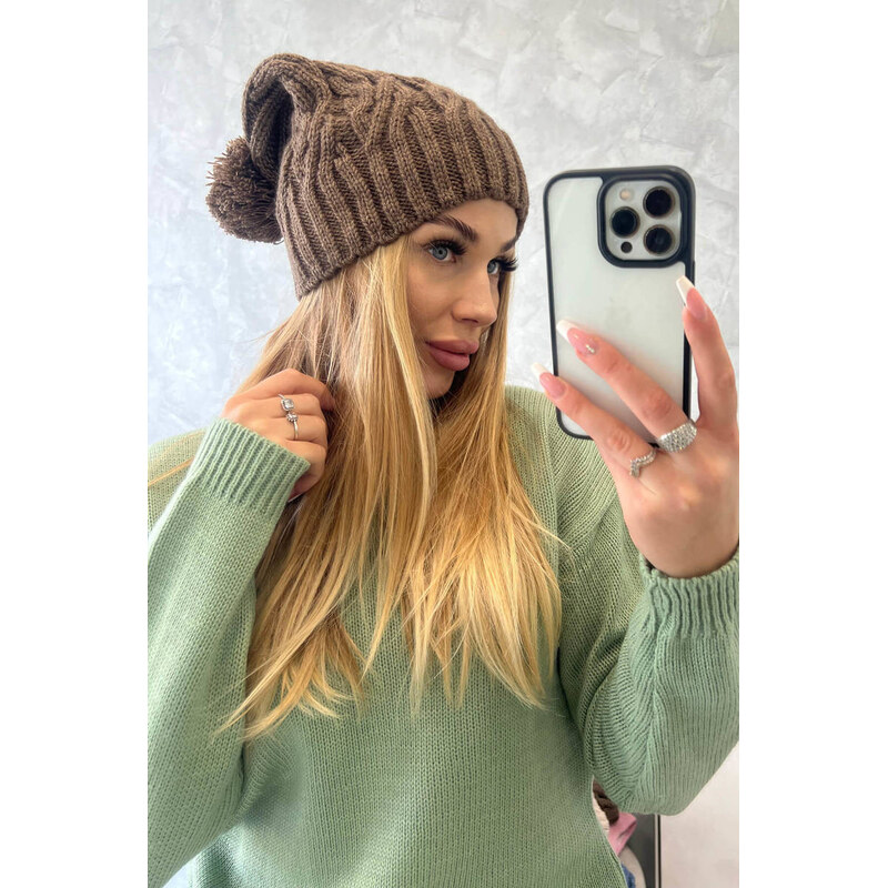 Fleecová čepice Paulina model 18750181 mocca - K-Fashion