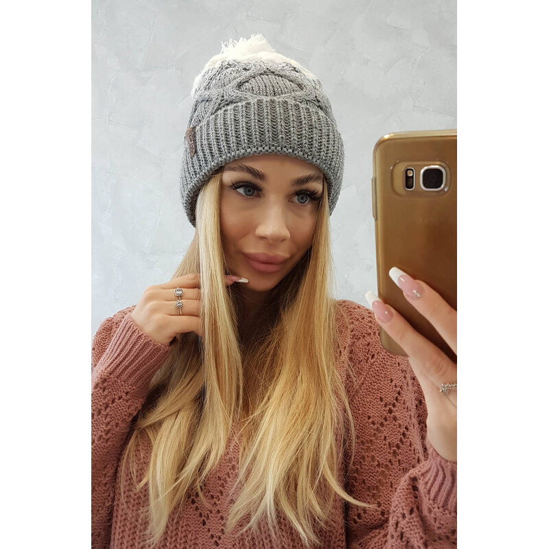 K-Fashion Fleecová čepice Alice K248 šedá+bílá