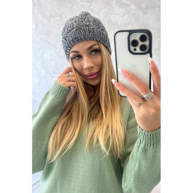 K-Fashion Fleecová čepice Melisa K241 šedá+černá