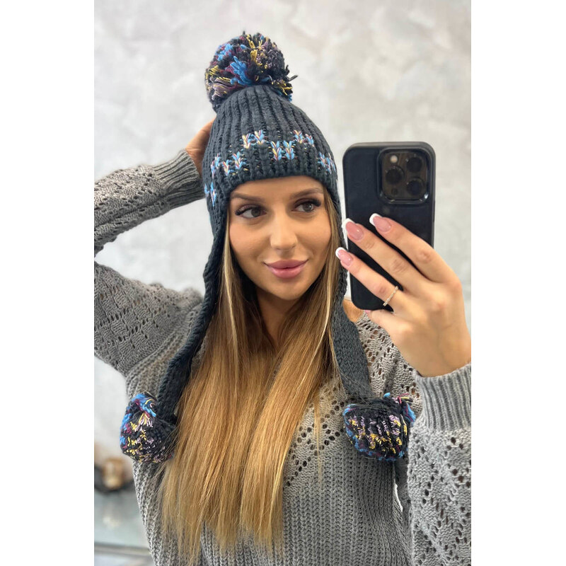 K-Fashion Dámské ušanky Nadia K321 graphite