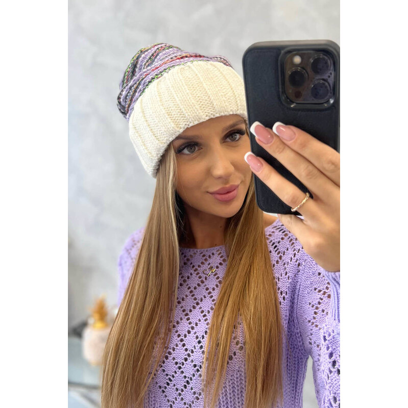 K-Fashion Dámská čepice Feba K330 ecru+violet