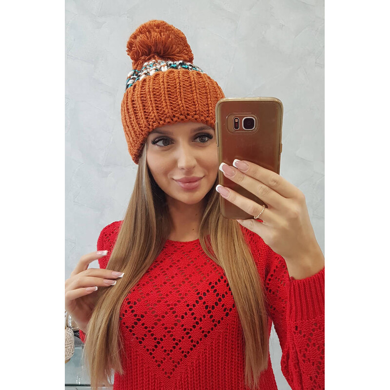 K-Fashion Dámská čepice Ellen s bambulí K325 červená